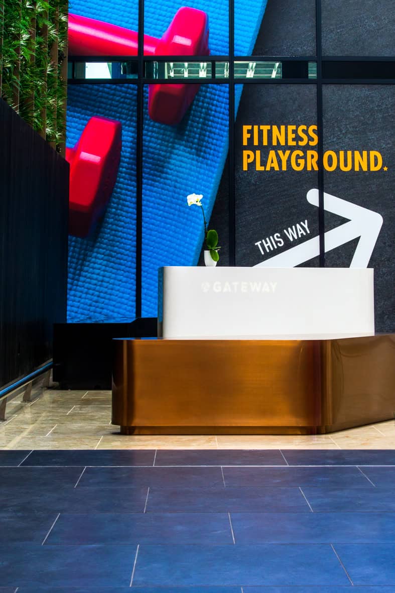 Gateway brown and white front desk digital background