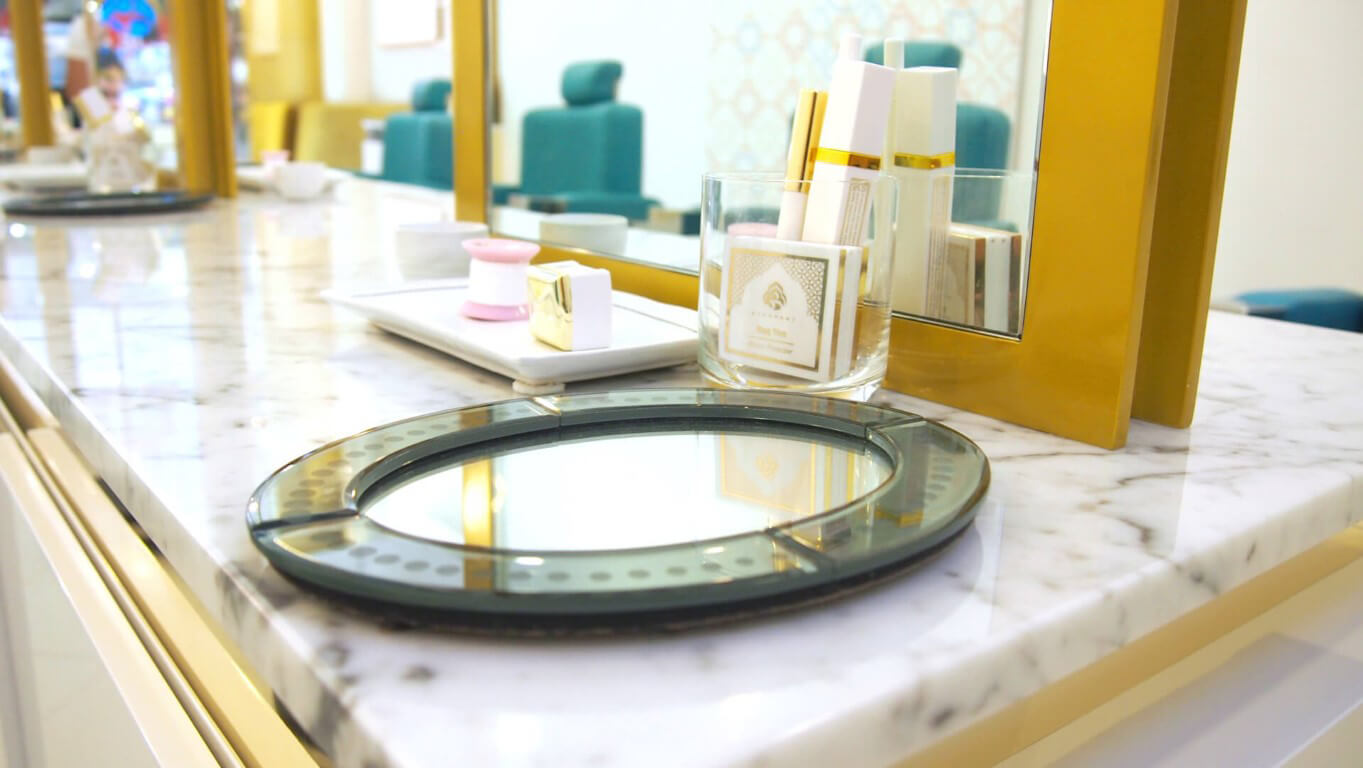 mirror on salon's platform.