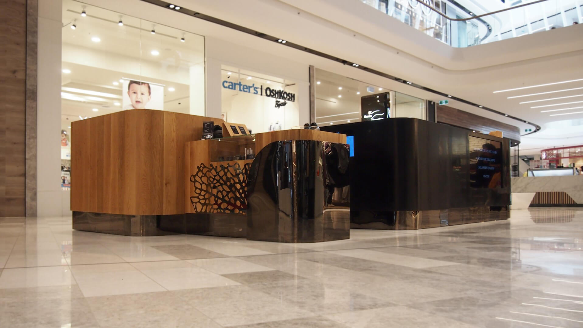 Wood theme Kiosk with granite marble.