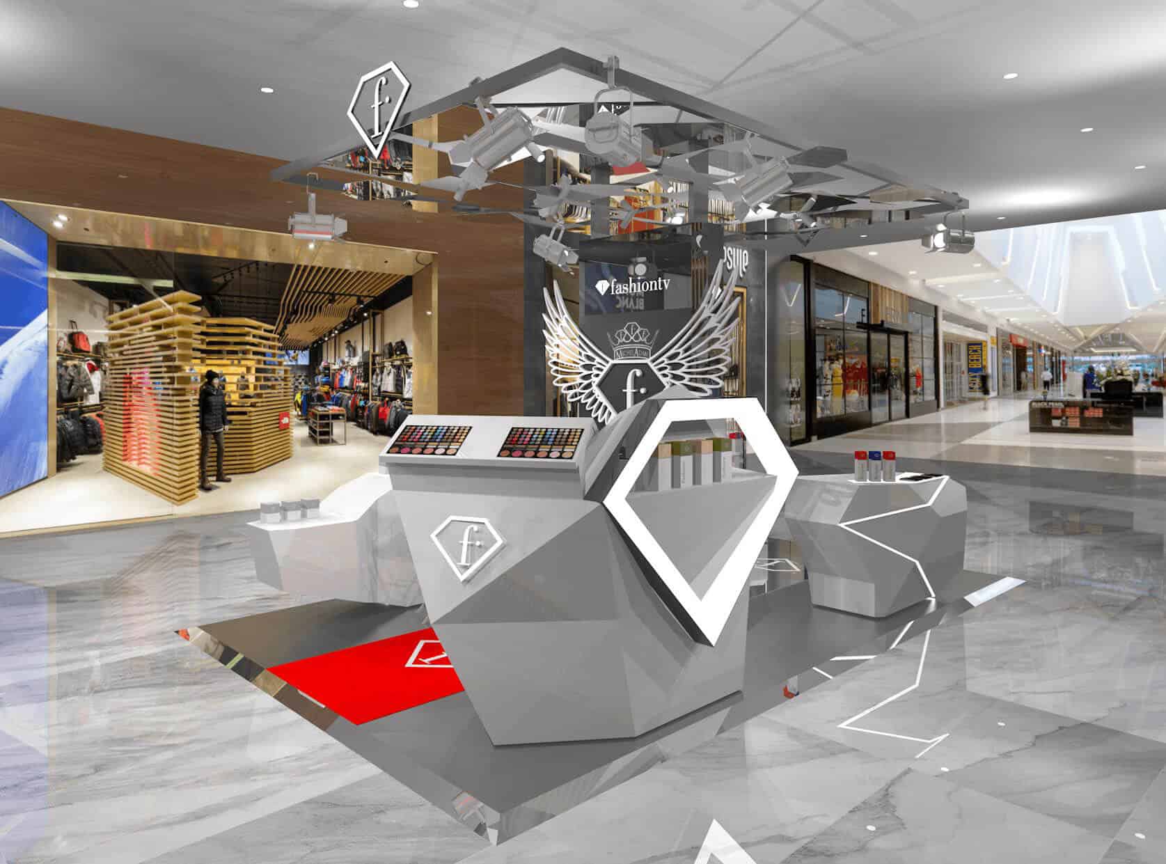 Diamond shape light and gray colour kiosk